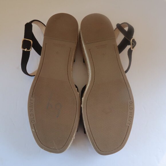 Old Navy Espadrille Wedge Black Sandals Sz 10 - Picture 3 of 15